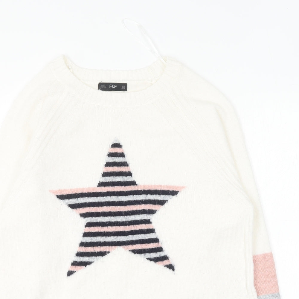 F&F Womens Multicoloured Round Neck Polyester Pullover Jumper Size 10 - Star