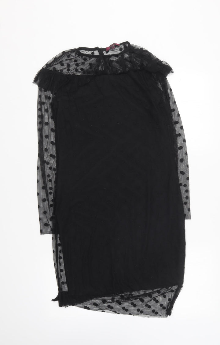 Missi London Womens Black Polka Dot Polyester Shift Size 12 Round Neck