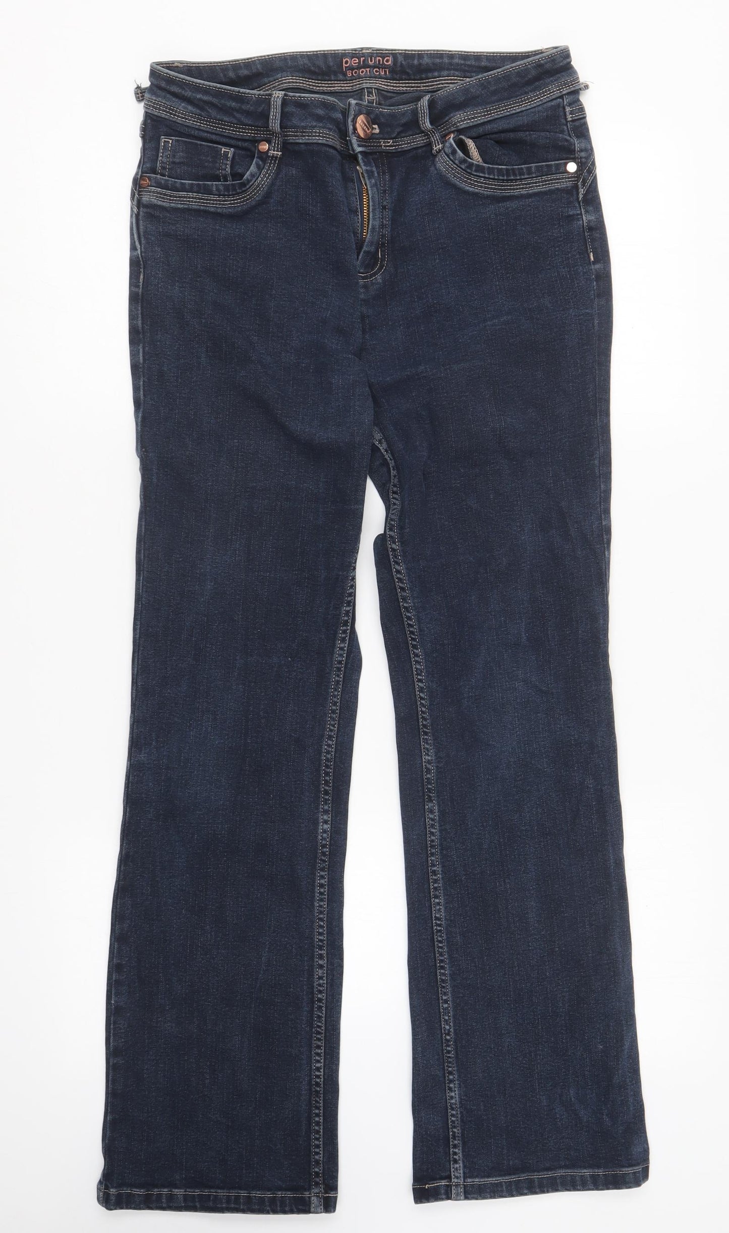 Per Una Womens Blue Cotton Bootcut Jeans Size 12 L28 in Regular