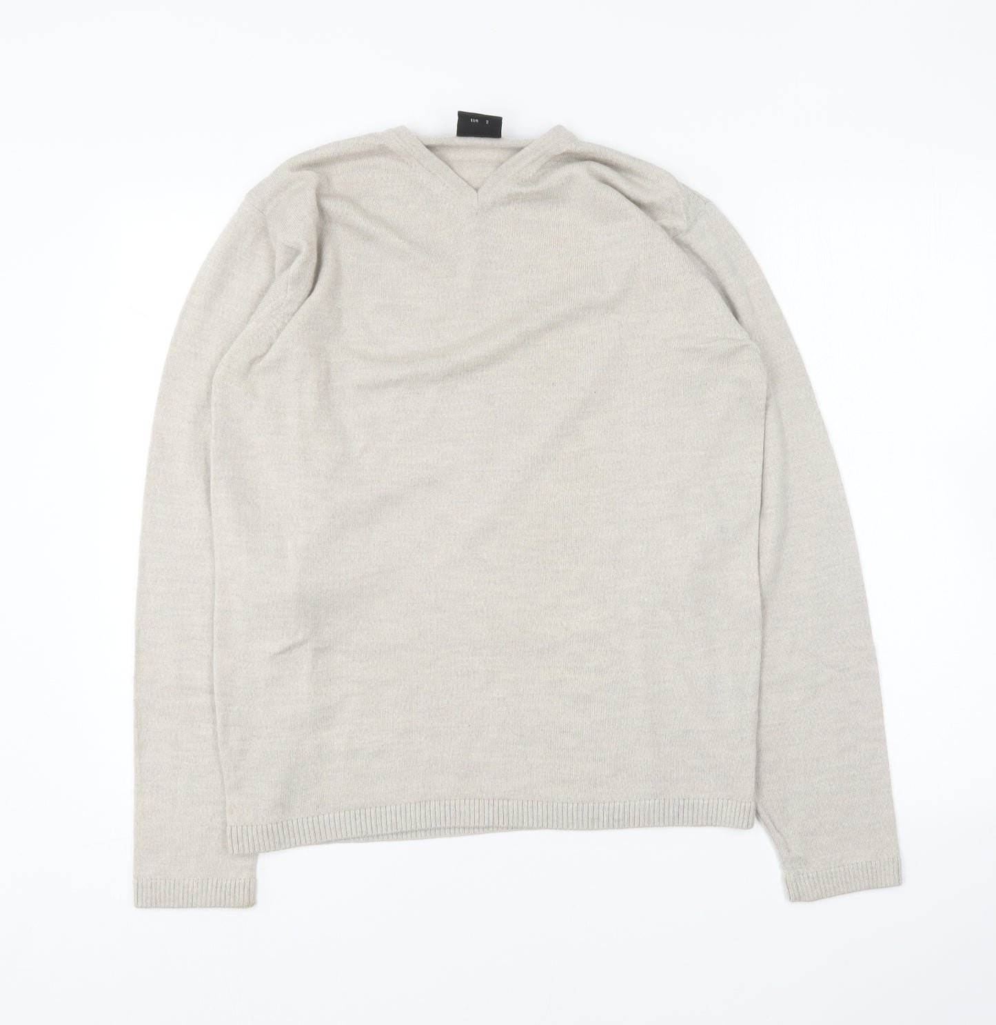 NEXT Mens Beige V-Neck Wool Pullover Jumper Size S