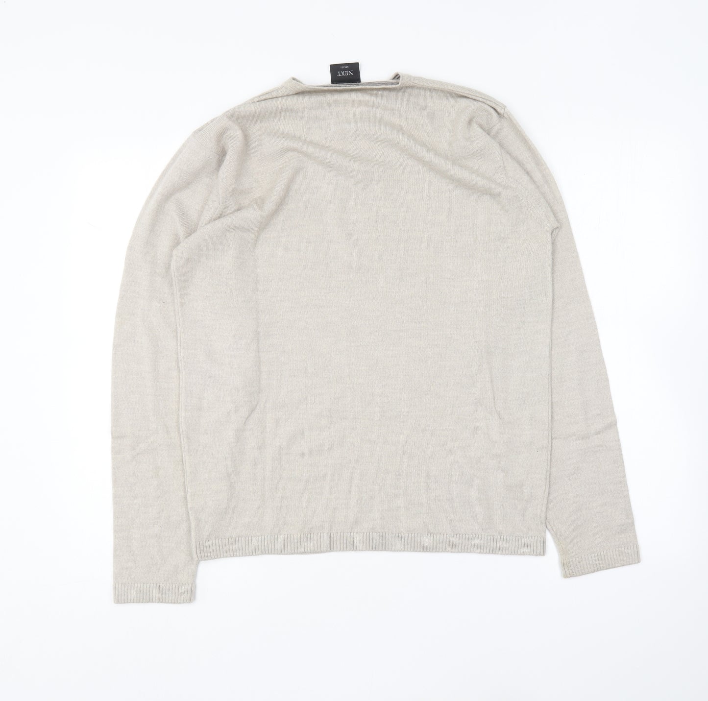 NEXT Mens Beige V-Neck Wool Pullover Jumper Size S