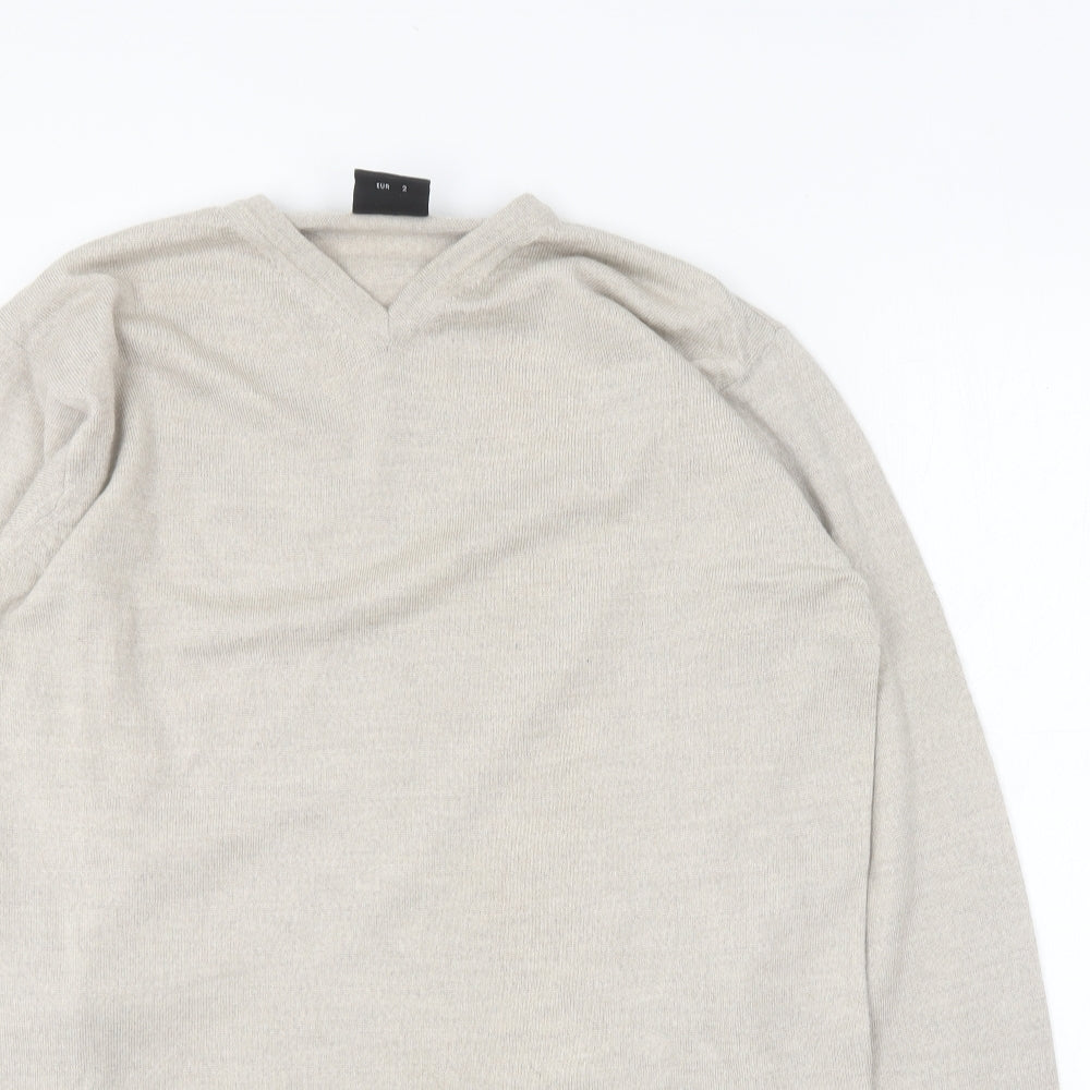 NEXT Mens Beige V-Neck Wool Pullover Jumper Size S
