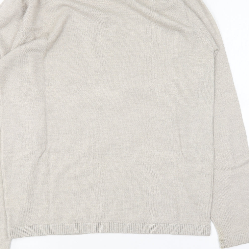 NEXT Mens Beige V-Neck Wool Pullover Jumper Size S