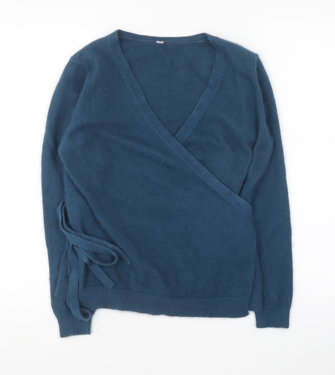 Preworn Womens Blue V-Neck Angora Cardigan Jumper Size M