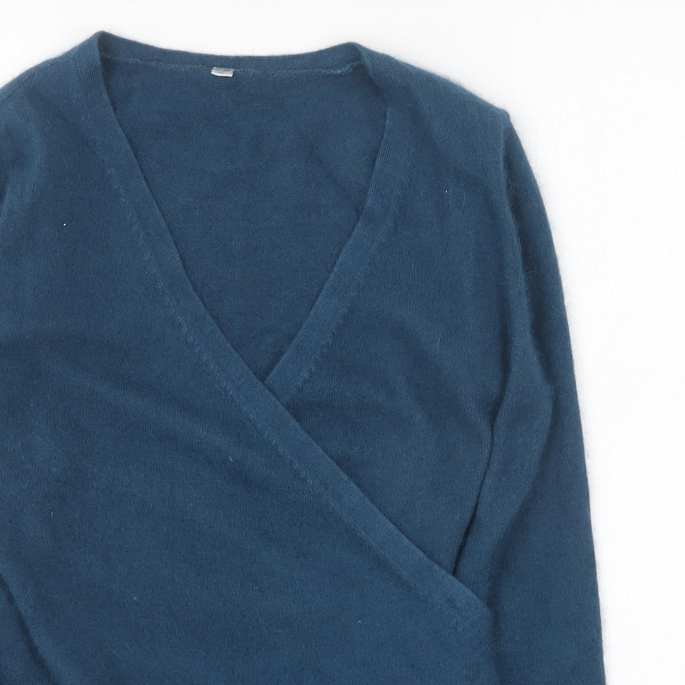 Preworn Womens Blue V-Neck Angora Cardigan Jumper Size M