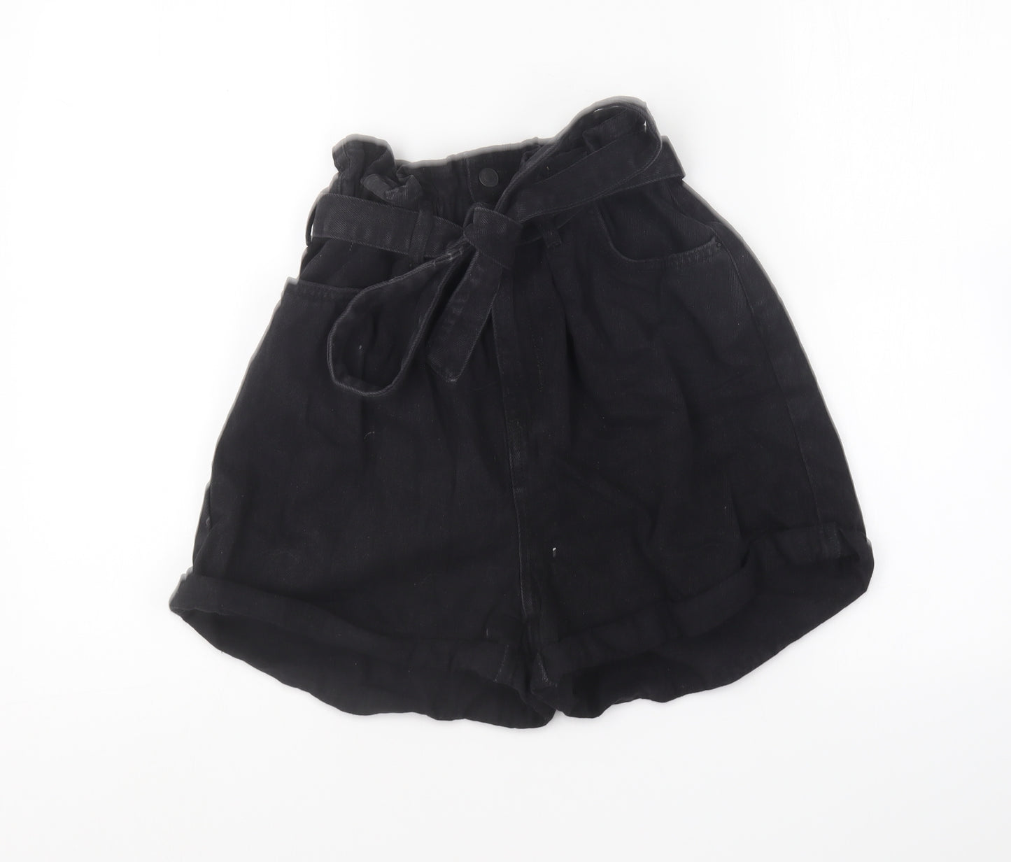 New Look Womens Black Cotton Paperbag Shorts Size 12 L5 in Regular