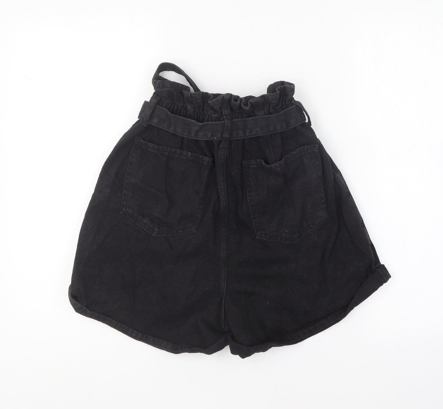 New Look Womens Black Cotton Paperbag Shorts Size 12 L5 in Regular