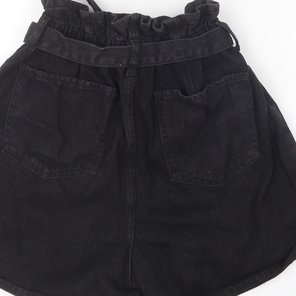 New Look Womens Black Cotton Paperbag Shorts Size 12 L5 in Regular