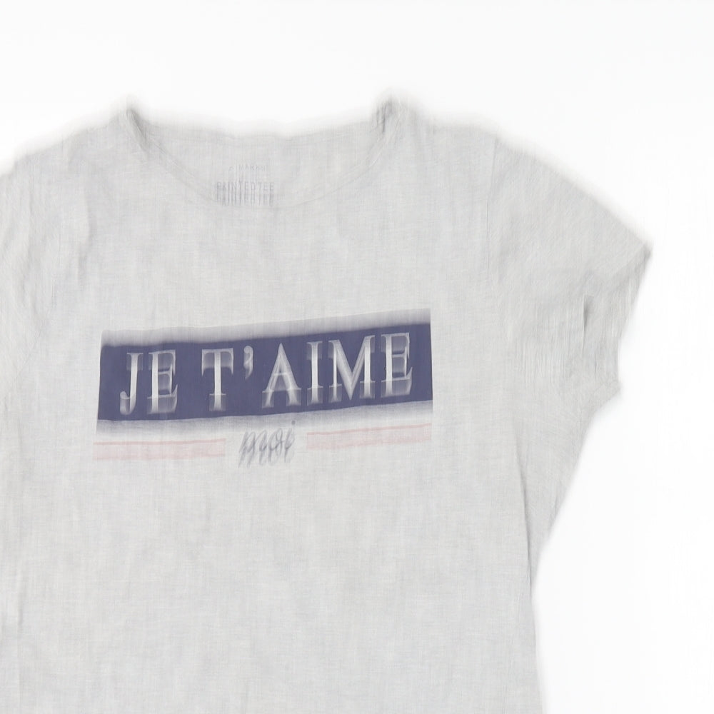 Primark Womens Grey Cotton Blend Basic T-Shirt Size 12 Round Neck
