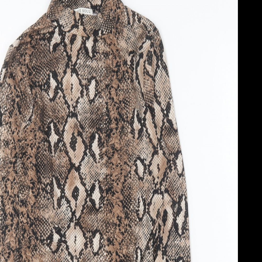 Brave Soul Womens Brown Animal Print Polyester Bodysuit One-Piece Size XS
