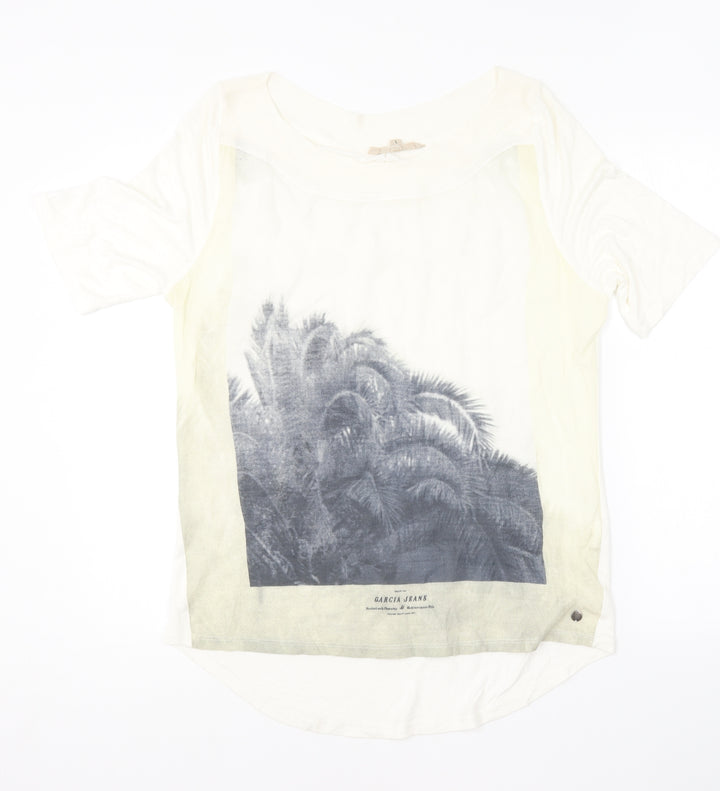 Garcia Womens Ivory Cotton Basic T-Shirt Size L Round Neck