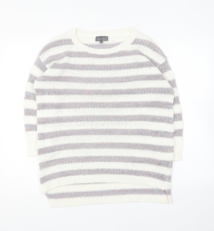 Per Una Womens Multicoloured Round Neck Striped Acrylic Pullover Jumper Size 12