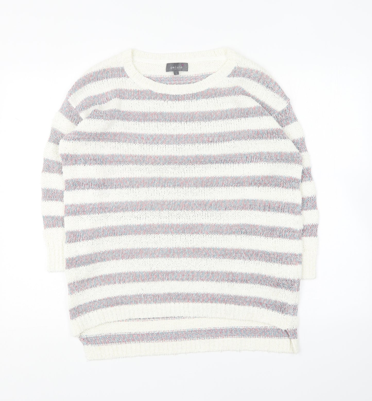 Per Una Womens Multicoloured Round Neck Striped Acrylic Pullover Jumper Size 12