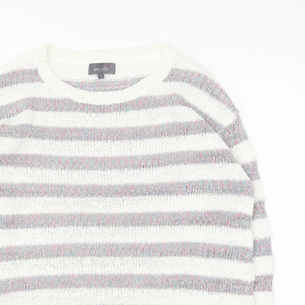Per Una Womens Multicoloured Round Neck Striped Acrylic Pullover Jumper Size 12