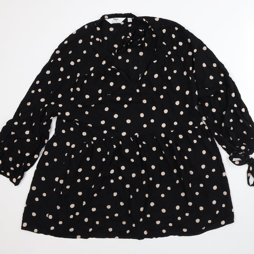 Dorothy Perkins Womens Black Polka Dot Viscose A-Line Size 10 V-Neck