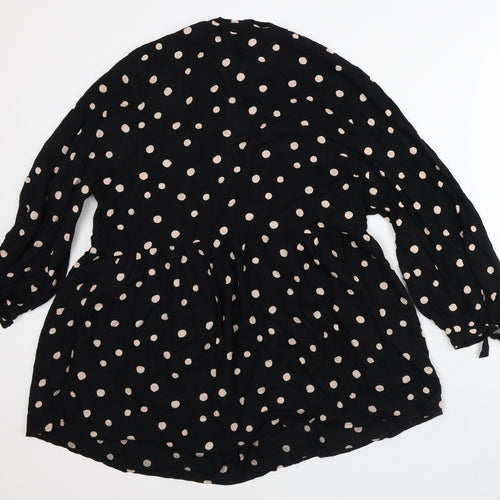 Dorothy Perkins Womens Black Polka Dot Viscose A-Line Size 10 V-Neck