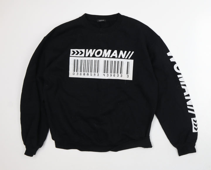 Boohoo Womens Black Polyester Pullover Sweatshirt Size M - Woman Barcode