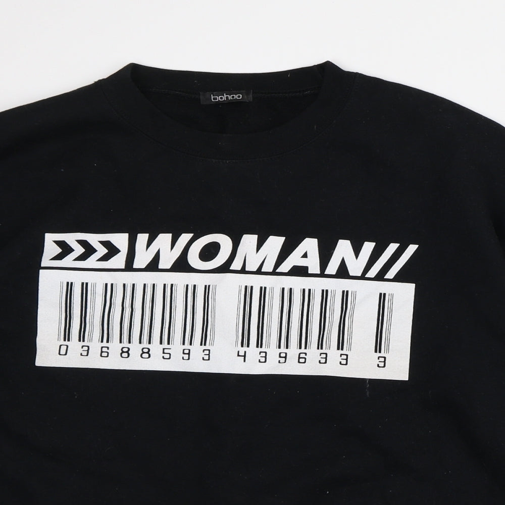 Boohoo Womens Black Polyester Pullover Sweatshirt Size M - Woman Barcode