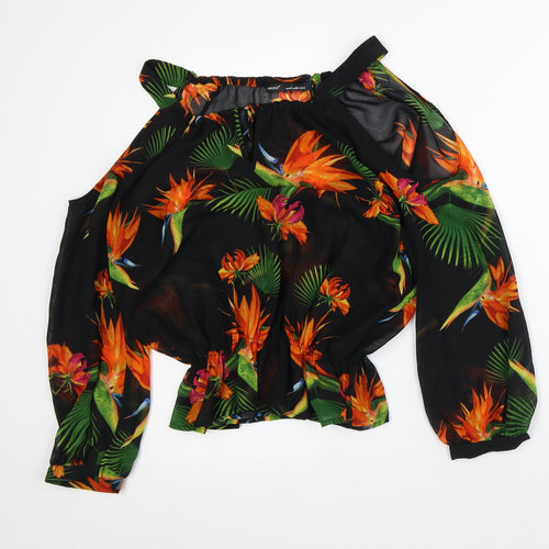 NEXT Womens Black Floral Polyester Tunic Blouse Size 8 Round Neck - Cold Shoulder