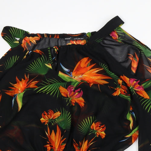 NEXT Womens Black Floral Polyester Tunic Blouse Size 8 Round Neck - Cold Shoulder
