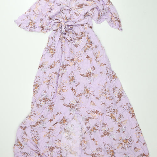 Blue Vanilla Womens Pink Floral Viscose Fit & Flare Size 10 V-Neck