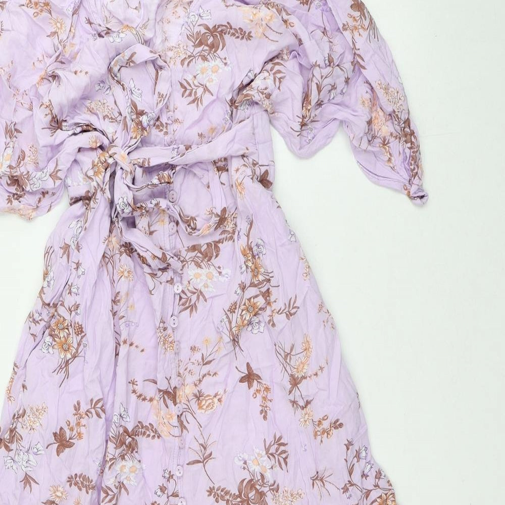 Blue Vanilla Womens Pink Floral Viscose Fit & Flare Size 10 V-Neck