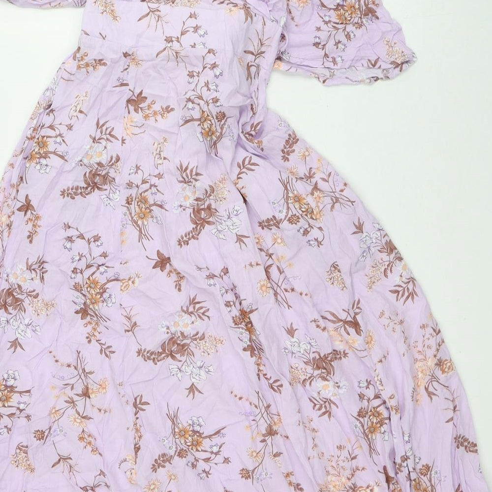 Blue Vanilla Womens Pink Floral Viscose Fit & Flare Size 10 V-Neck