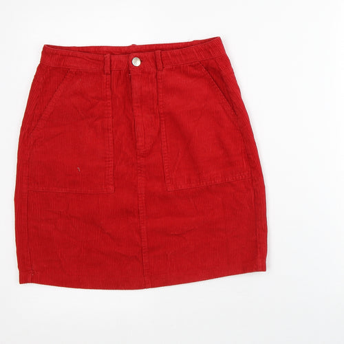 New Look Womens Red Cotton Straight & Pencil Skirt Size 6