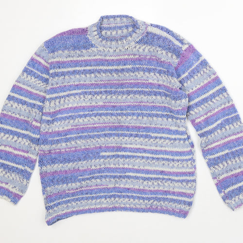 Preworn Womens Purple Mock Neck Striped Polyester Pullover Jumper Size M