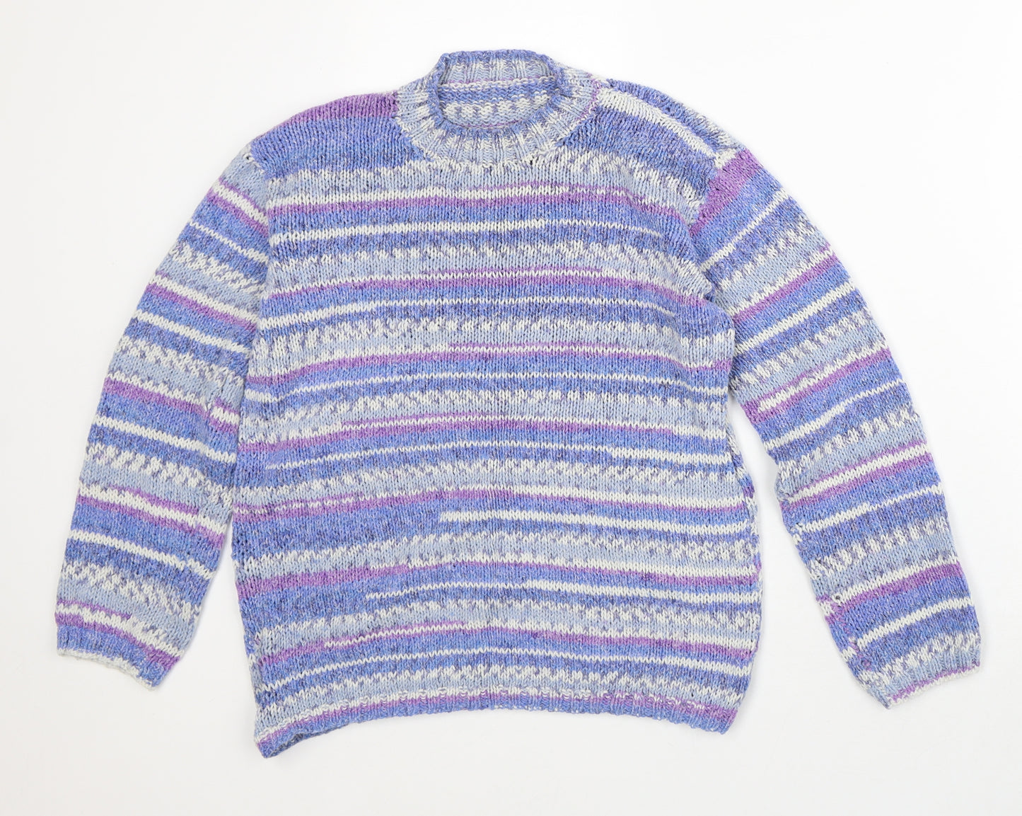 Preworn Womens Purple Mock Neck Striped Polyester Pullover Jumper Size M