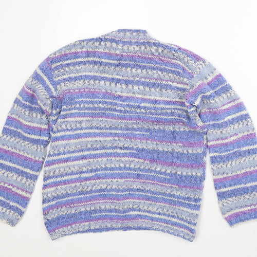 Preworn Womens Purple Mock Neck Striped Polyester Pullover Jumper Size M