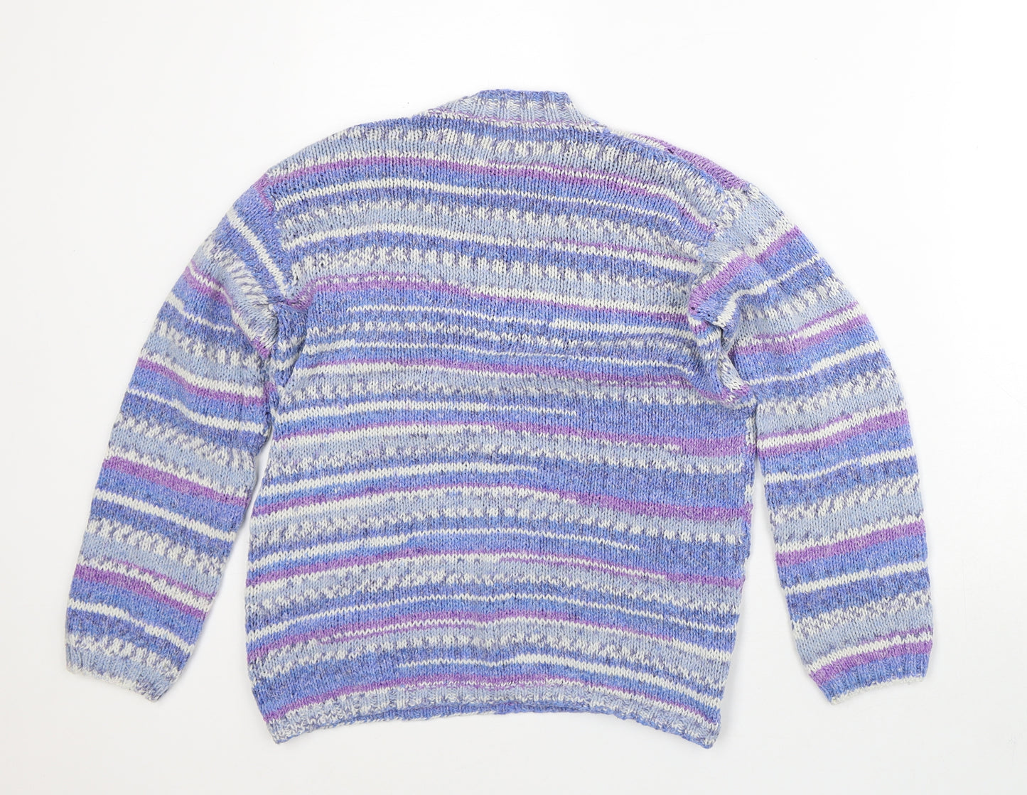 Preworn Womens Purple Mock Neck Striped Polyester Pullover Jumper Size M