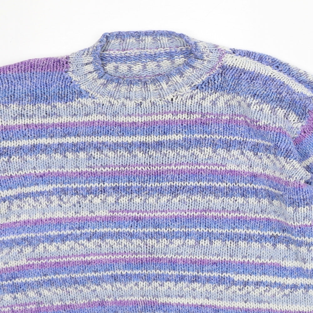 Preworn Womens Purple Mock Neck Striped Polyester Pullover Jumper Size M