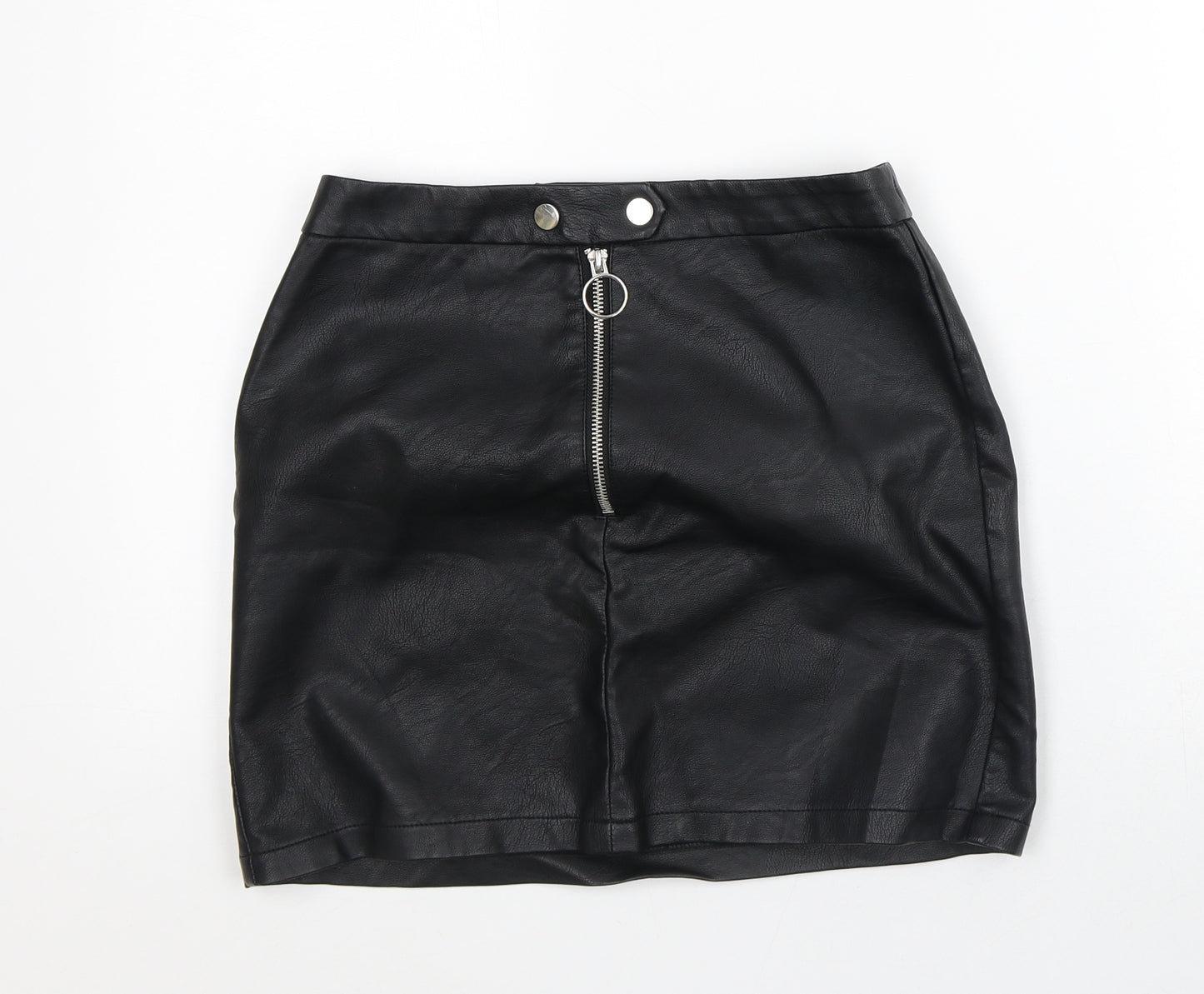 Topshop Womens Black Polyester Straight & Pencil Skirt Size 8 - Leather Look