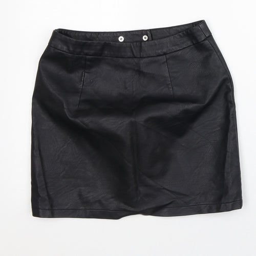 Topshop Womens Black Polyester Straight & Pencil Skirt Size 8 - Leather Look