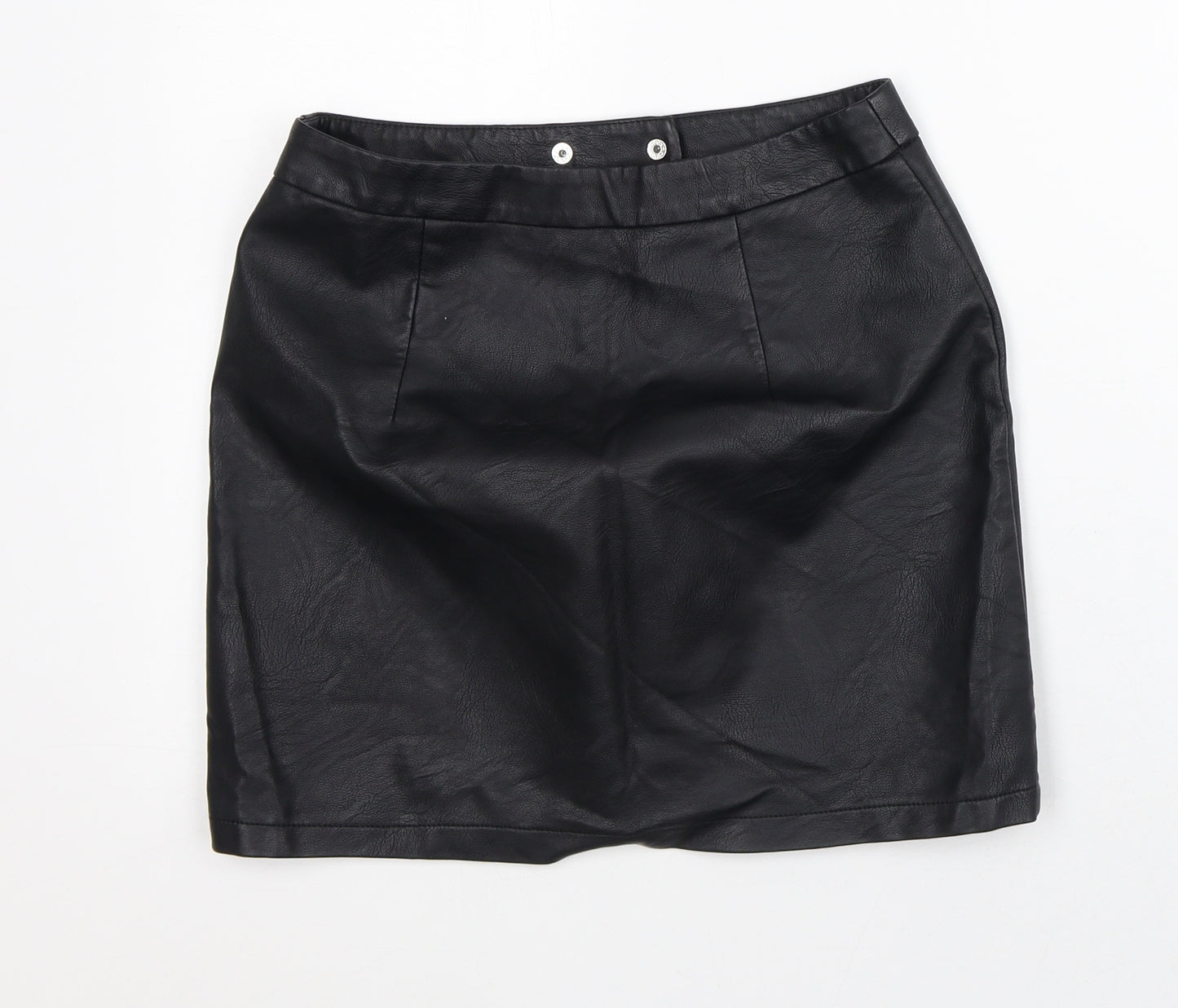 Topshop Womens Black Polyester Straight & Pencil Skirt Size 8 - Leather Look