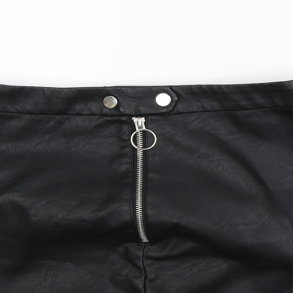 Topshop Womens Black Polyester Straight & Pencil Skirt Size 8 - Leather Look