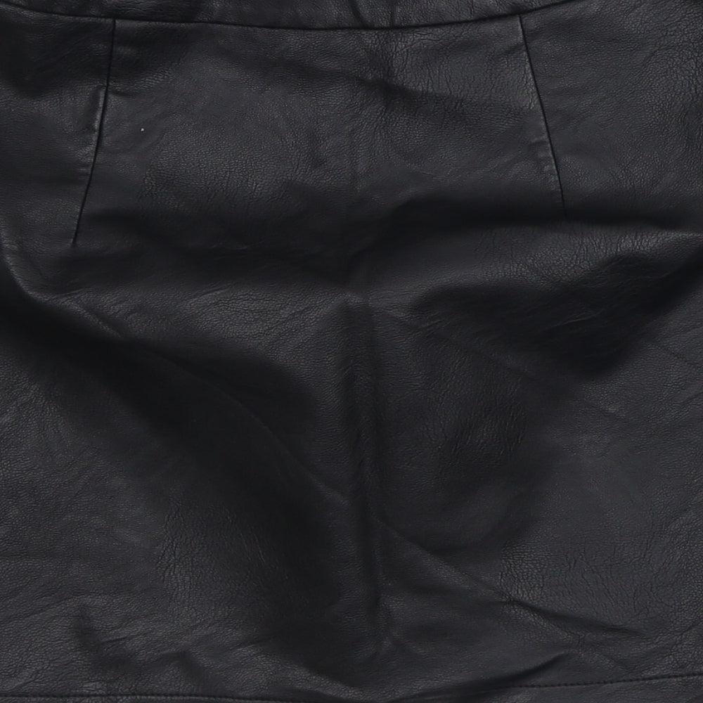 Topshop Womens Black Polyester Straight & Pencil Skirt Size 8 - Leather Look