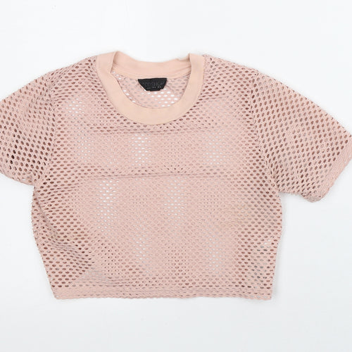 Topshop Womens Pink Polyester Cropped T-Shirt Size 8 Mock Neck