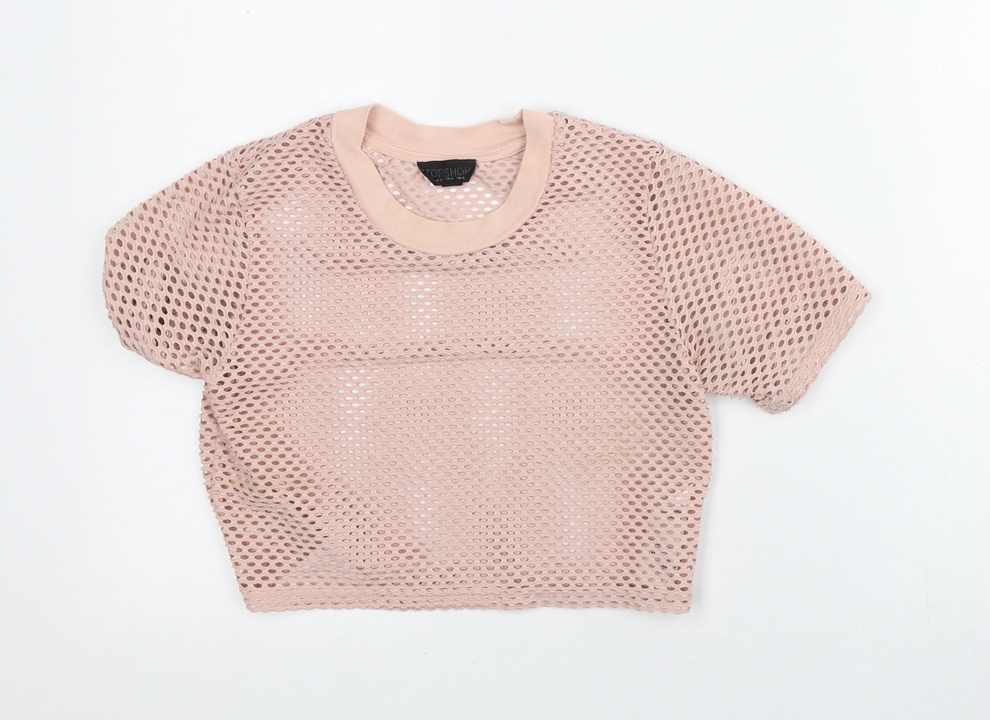 Topshop Womens Pink Polyester Cropped T-Shirt Size 8 Mock Neck