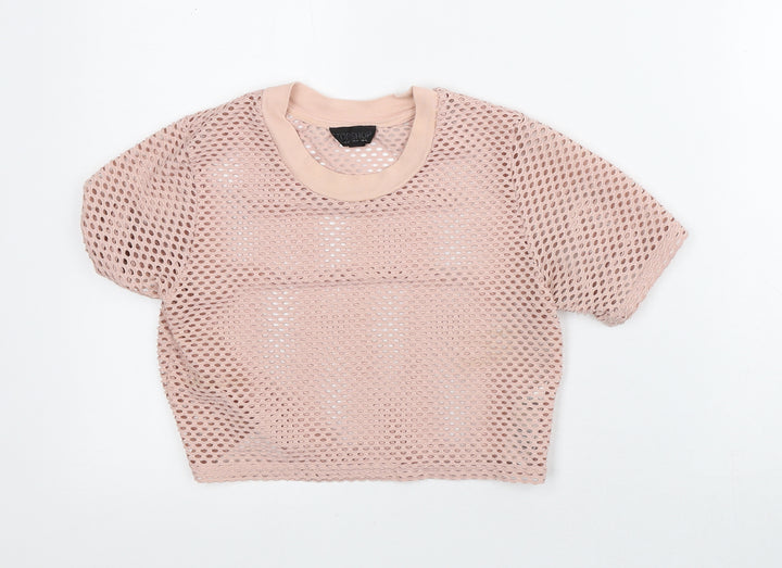 Topshop Womens Pink Polyester Cropped T-Shirt Size 8 Mock Neck