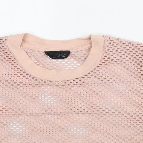 Topshop Womens Pink Polyester Cropped T-Shirt Size 8 Mock Neck
