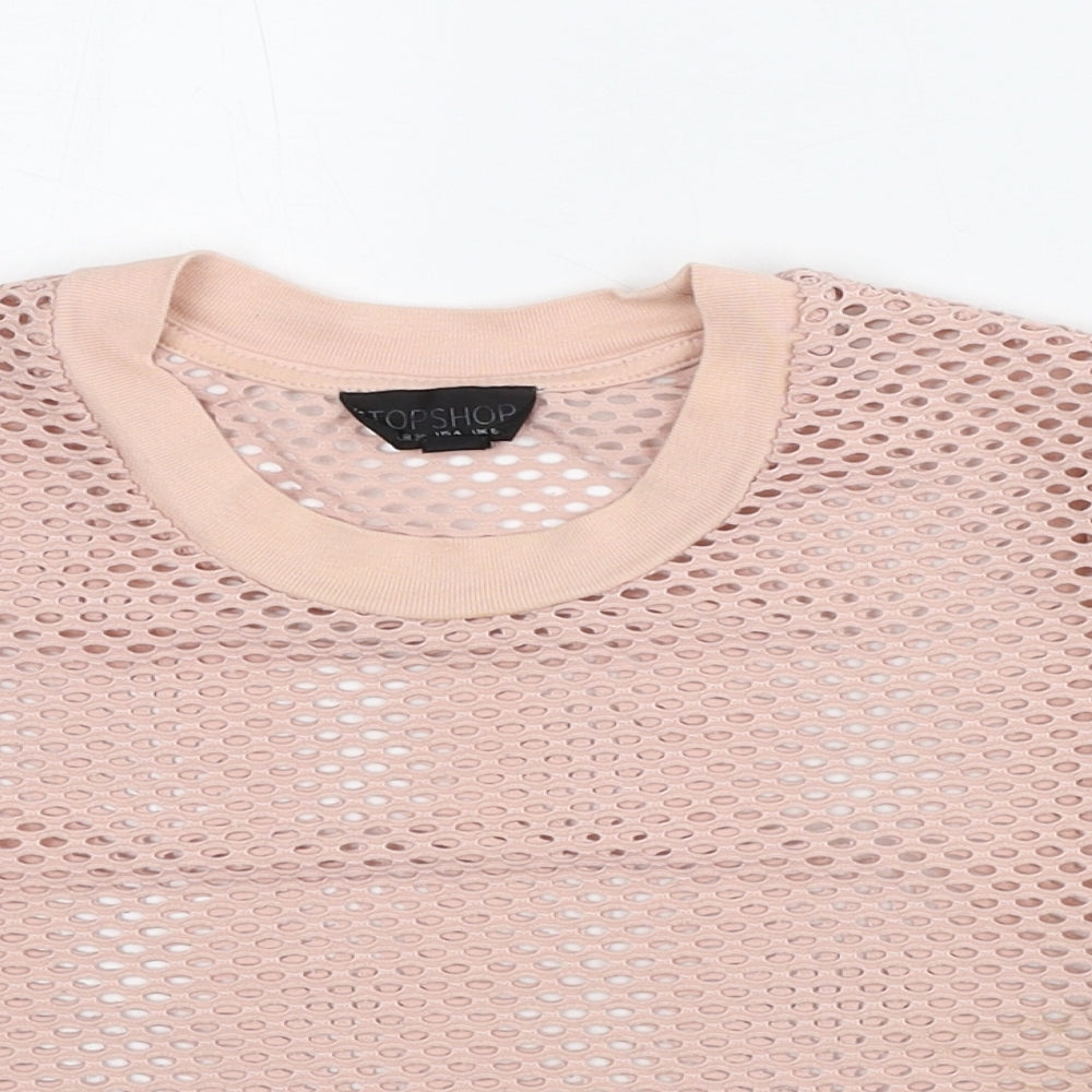 Topshop Womens Pink Polyester Cropped T-Shirt Size 8 Mock Neck