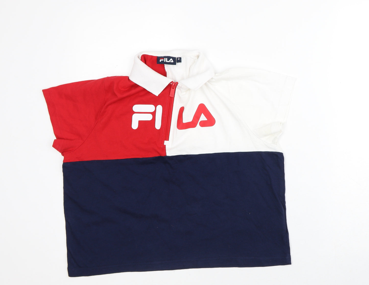 FILA Mens Red Striped Cotton T-Shirt Size M Collared