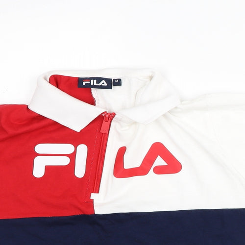 FILA Mens Red Striped Cotton T-Shirt Size M Collared