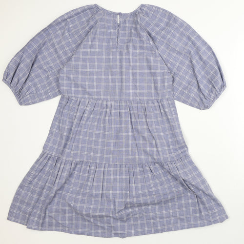 Primark Womens Blue Plaid 100% Cotton A-Line Size 8 Scoop Neck