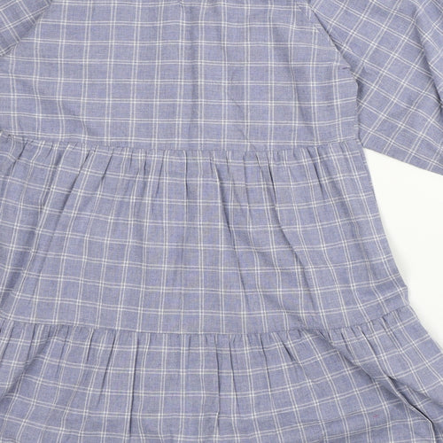 Primark Womens Blue Plaid 100% Cotton A-Line Size 8 Scoop Neck