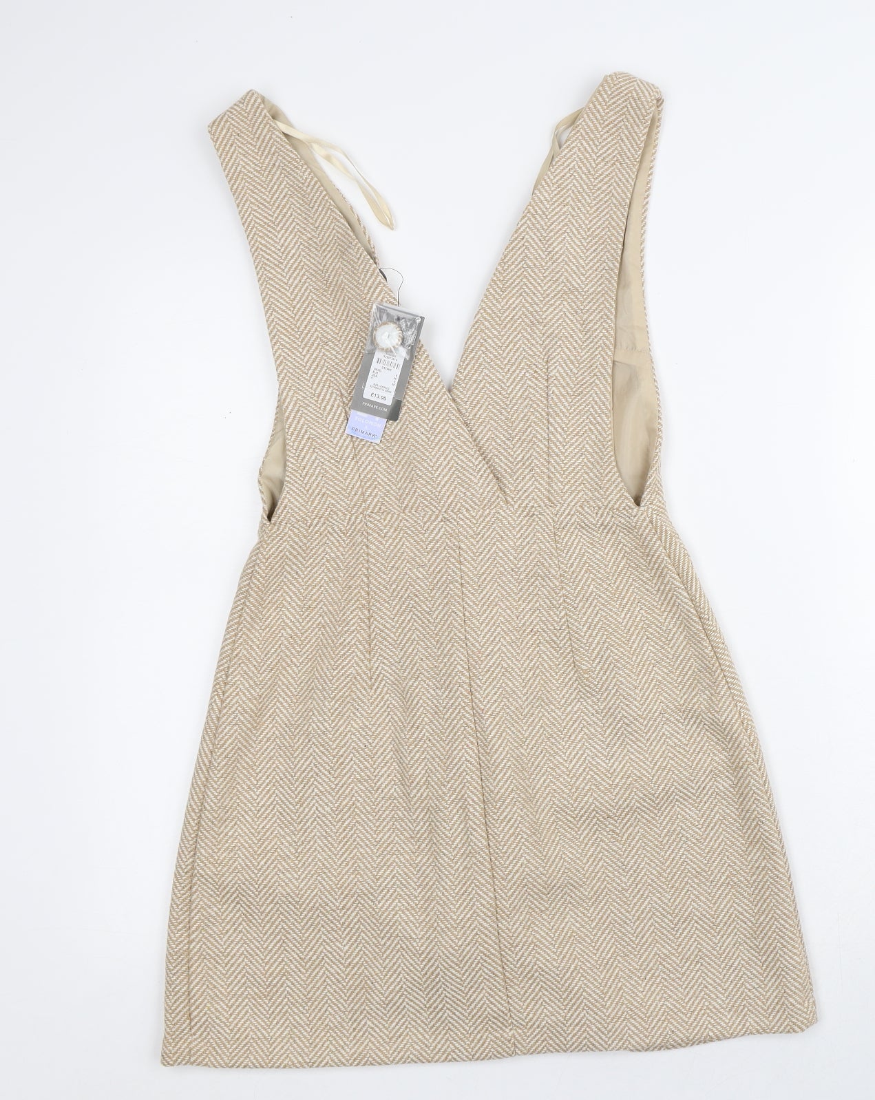Primark Womens Beige Herringbone Polyester A-Line Size 6 V-Neck