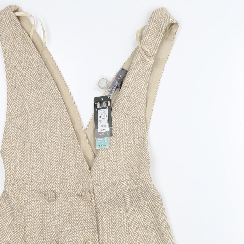 Primark Womens Beige Herringbone Polyester A-Line Size 6 V-Neck