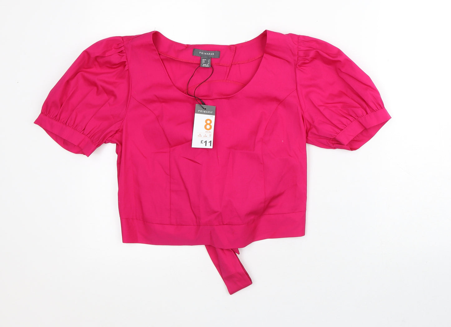 Primark Womens Pink 100% Cotton Wrap Blouse Size 8 Round Neck
